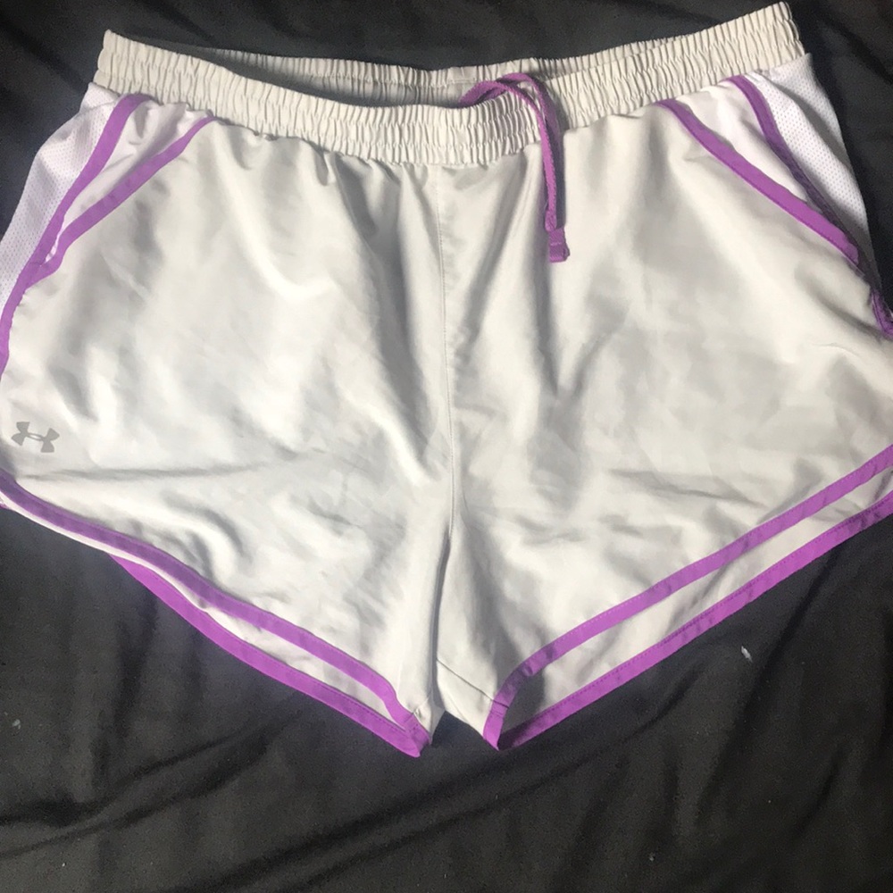 grey and purple under armour shorts